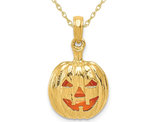 14K Yellow Gold Halloween Pumpkin Charm Pendant Necklace with Chain